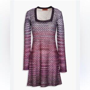 Missoni Sequin-embellished embroidered striped crochet-knit mini dress